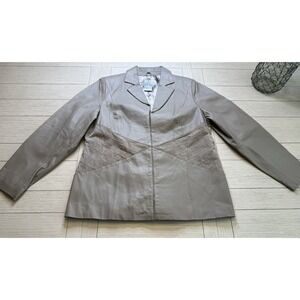 Bradley Bayou‎ Women's VTG Beige Leather Lined Jacket Coat W Suede Paneling Sz L